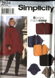5405 6 EZ FLEECE/KNIT WRAP PONCHOS, HOOD OR NOT PATTERN O/S